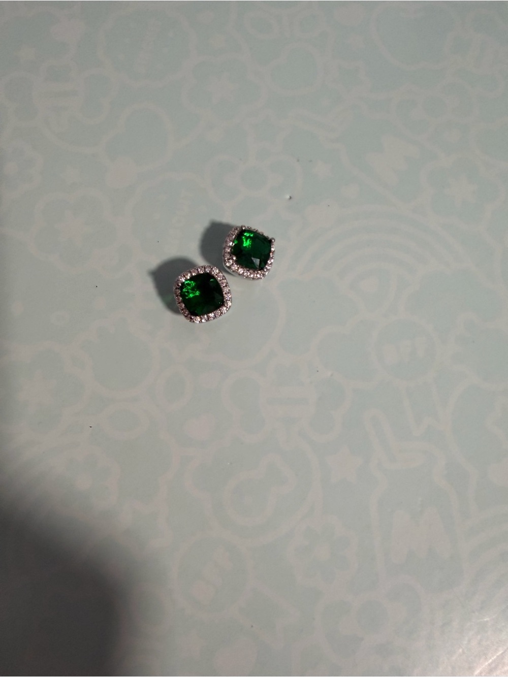 Emerald Green Cushion Halo Stud Earrings - Women Jewelry